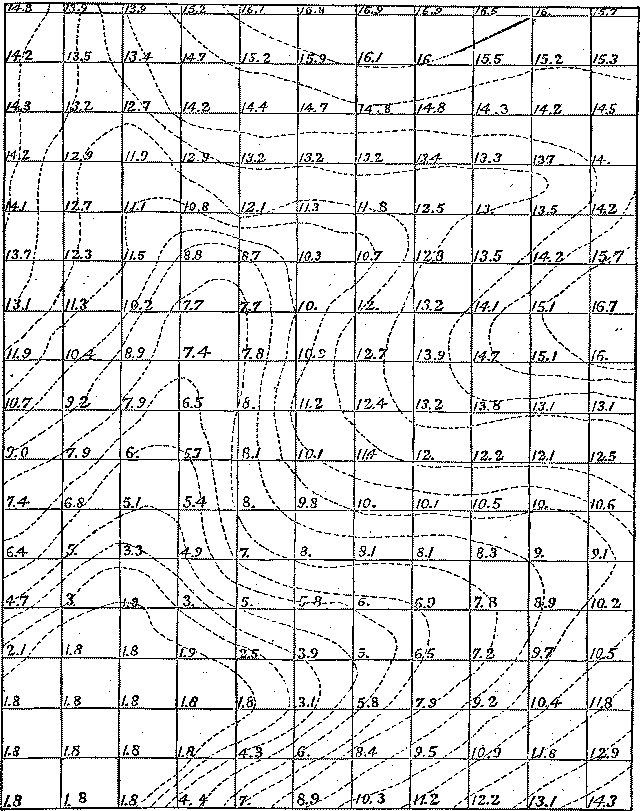 Illustration: Fig. 5 - MAP WITH 50-FOOT SQUARES, AND CONTOUR LINES.