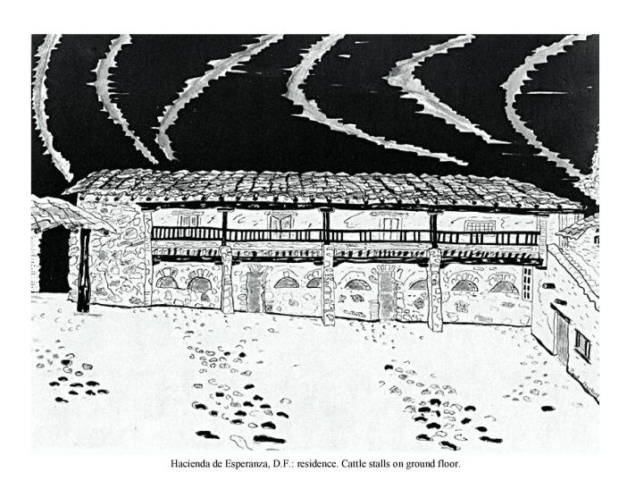 Hacienda de Esperanza, D.F.: residence.  Cattle stalls on ground floor.