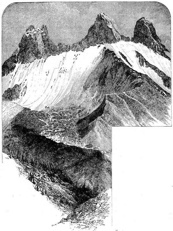 THE AIGUILLES D'ARVE FROM ABOVE THE CHALETS OF RIEU BLANC.