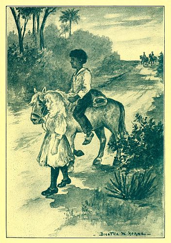 boy on pony, girl leading pony