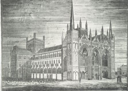 Plate XIII.—North-west View of Peterborough Cathedral,
Executed in Straw Marquetry (Peterborough Museum)