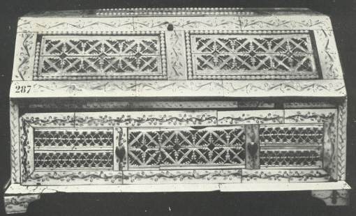 Plate XV.—Desk made from the Bones obtained from the
Cook-house by the French Prisoners of War at Norman Cross
(Peterborough Museum)